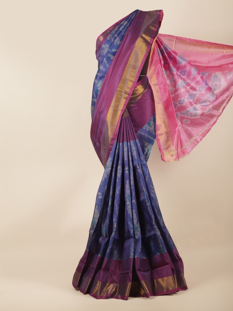 

Pothys Blue & Gold-Toned Printed Zari Art Silk Saree