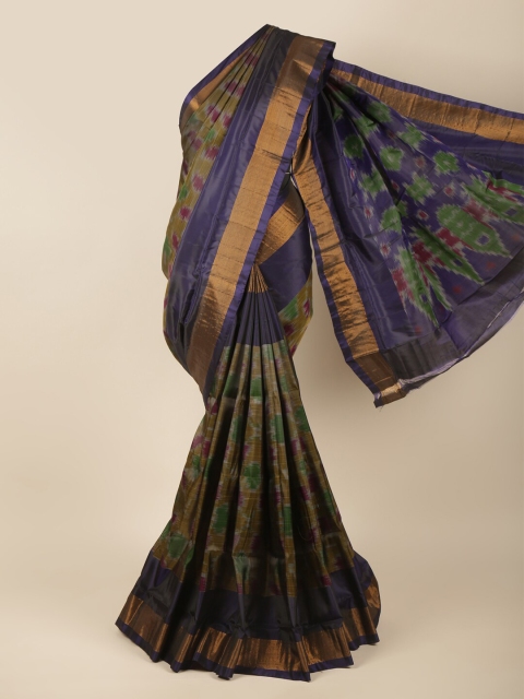

Pothys Navy Blue & Tan Ethnic Motifs Zari Art Silk Saree