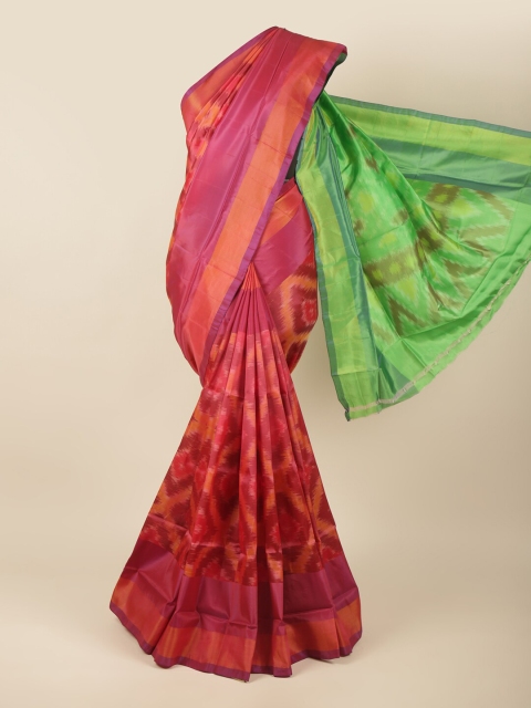 

Pothys Pink & Green Ethnic Motifs Zari Art Silk Saree