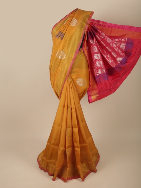 

Pothys Mustard & Silver-Toned Woven Design Zari Art Silk Saree