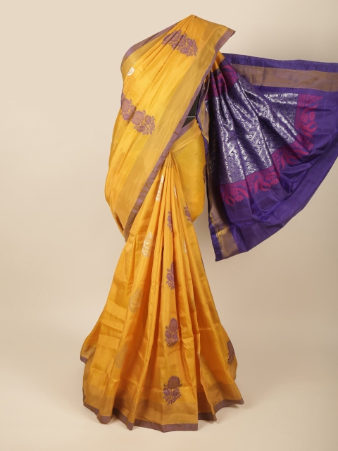 

Pothys Mustard Yellow & Blue Ethnic Motifs Zari Art Silk Saree