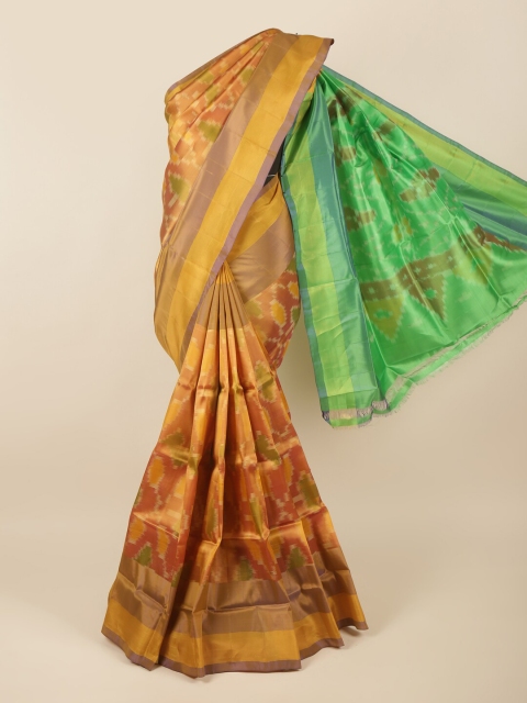 

Pothys Mustard Yellow & Green Ethnic Motifs Printed Zari Art Silk Saree