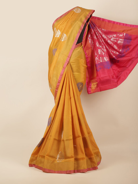 

Pothys Mustard & Pink Ethnic Motifs Zari Art Silk Saree