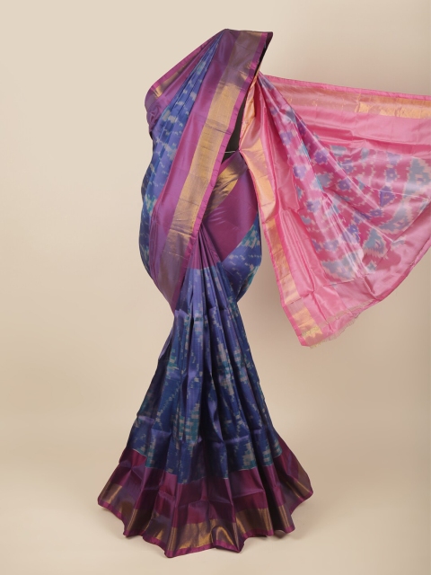 

Pothys Navy Blue & Gold-Toned Printed Zari Border Art Silk Saree