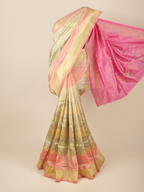 

Pothys Cream-Coloured & Green Ethnic Motifs Zari Art Silk Saree