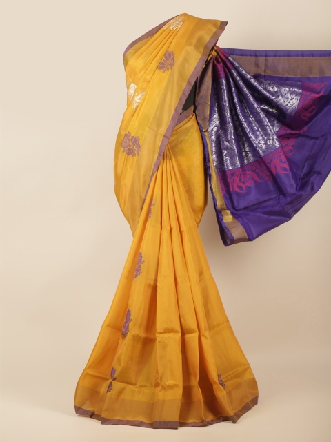 

Pothys Mustard & Blue Woven Design Art Silk Saree