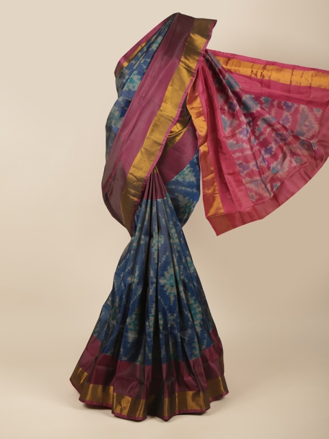 

Pothys Navy Blue & Gold-Toned Printed Zari Border Art Silk Saree
