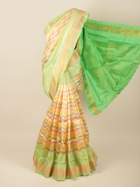 

Pothys Fluorescent Green & Gold-Toned Zari Border Art Silk Saree