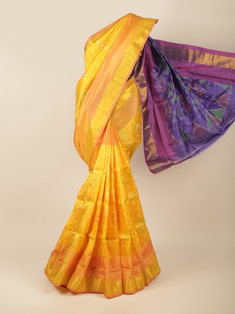 

Pothys Yellow & Purple Printed Zari Art Silk Saree