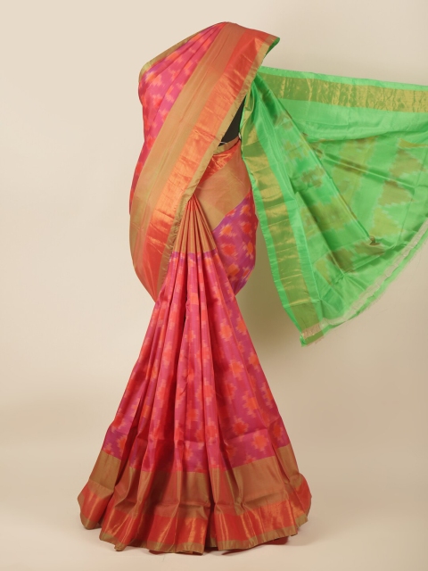 

Pothys Pink & Gold-Toned Zari Border Art Silk Saree