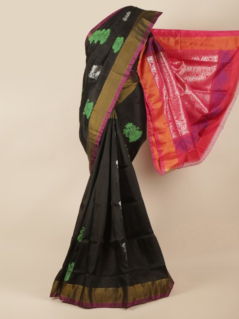 

Pothys Black & Magenta Ethnic Motifs Zari Art Silk Saree