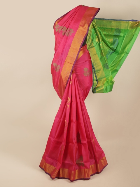 

Pothys Pink & Green Ethnic Motifs Zari Art Silk Saree