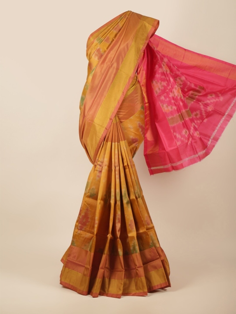 

Pothys Mustard & Pink Floral Art Silk Saree