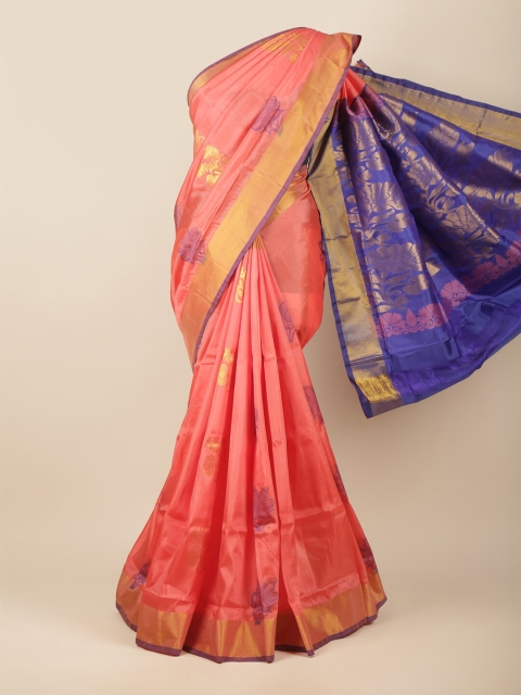 

Pothys Peach-Coloured & Gold-Toned Woven Design Zari Art Silk Saree