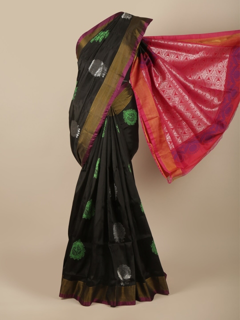 

Pothys Black & Green Floral Zari Art Silk Saree