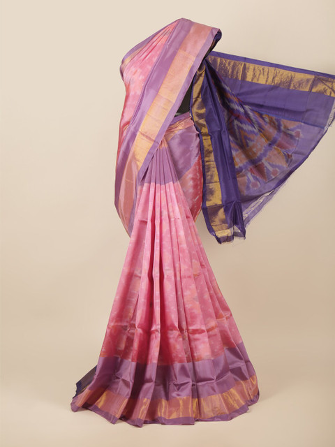 

Pothys Purple & Gold-Toned Zari Border Art Silk Saree