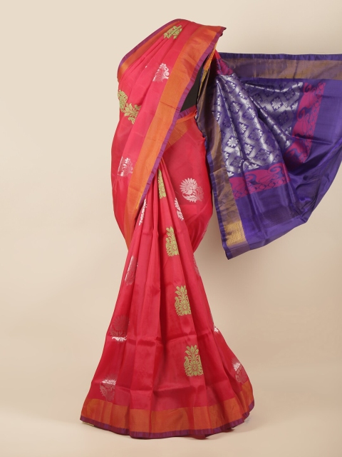 

Pothys Pink & Blue Floral Zari Art Silk Saree