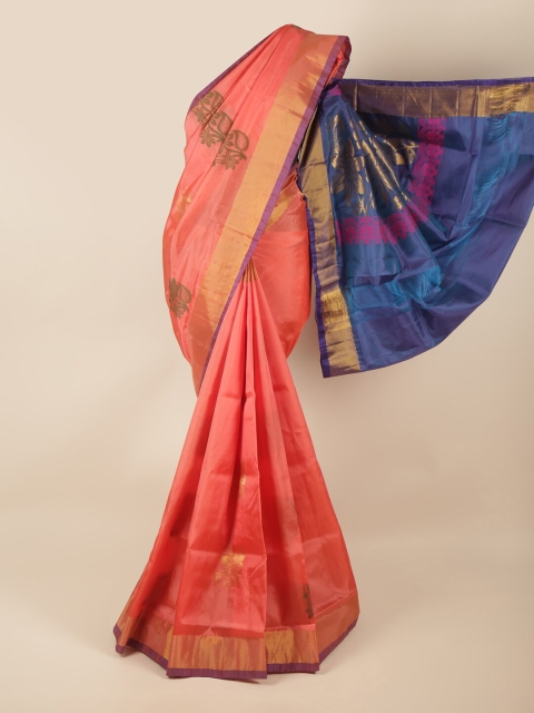 

Pothys Peach-Coloured & Navy Blue Floral Zari Art Silk Saree