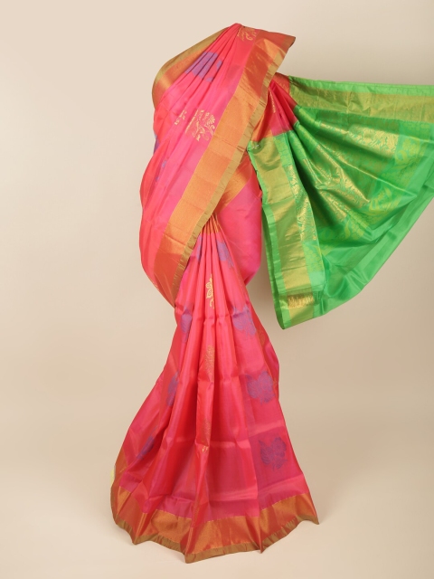 

Pothys Pink & Green Floral Art Silk Saree