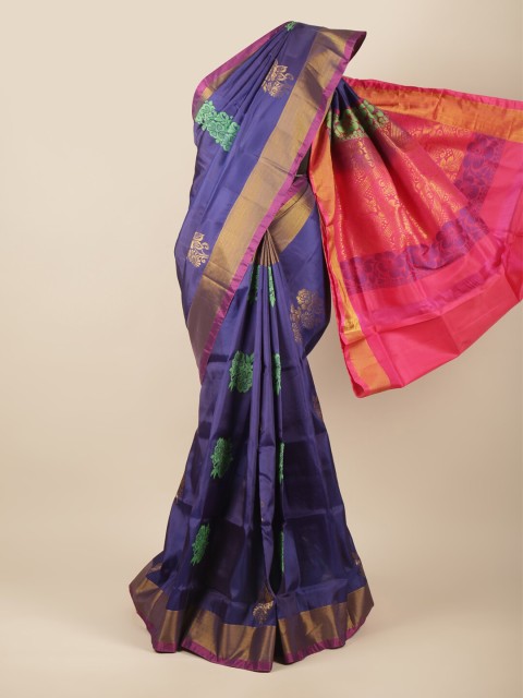 

Pothys Violet & Gold-Toned Floral Zari Art Silk Saree