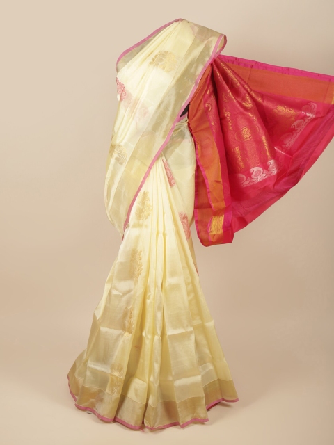 

Pothys Cream-Coloured & Maroon Floral Zari Art Silk Saree