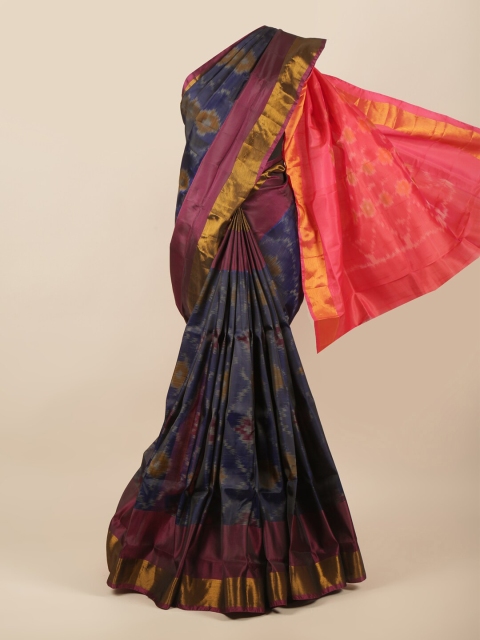 

Pothys Navy Blue & Gold-Toned Printed Zari Art Silk Saree