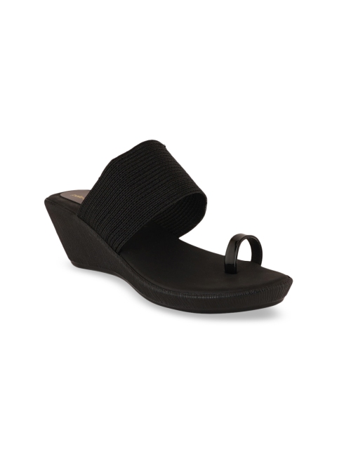 

pelle albero Black Ethnic Open Toe Wedge Sandals