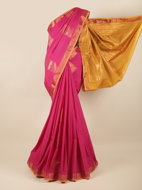 

Pothys Pink & Mustard Yellow Floral Zari Art Silk Saree