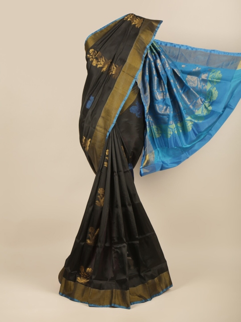 

Pothys Black & Blue Floral Zari Art Silk Saree