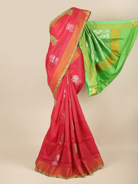 

Pothys Fuchsia & Silver-Toned Woven Design Zari Art Silk Saree