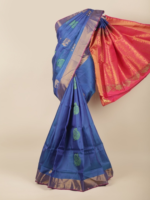 

Pothys Blue & Gold-Toned Ethnic Motifs Art Silk Saree