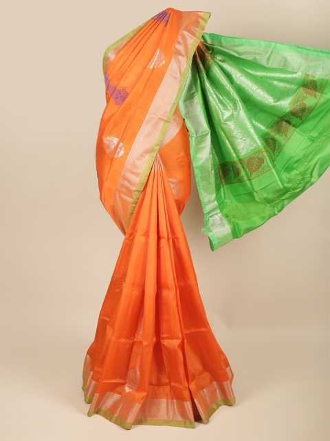 

Pothys Orange & Green Ethnic Motifs Zari Art Silk Saree