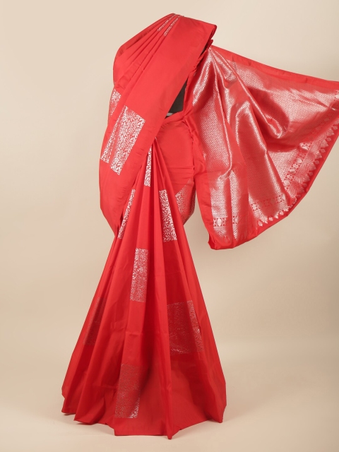 

Pothys Red & Silver-Toned Floral Zari Art Silk Saree