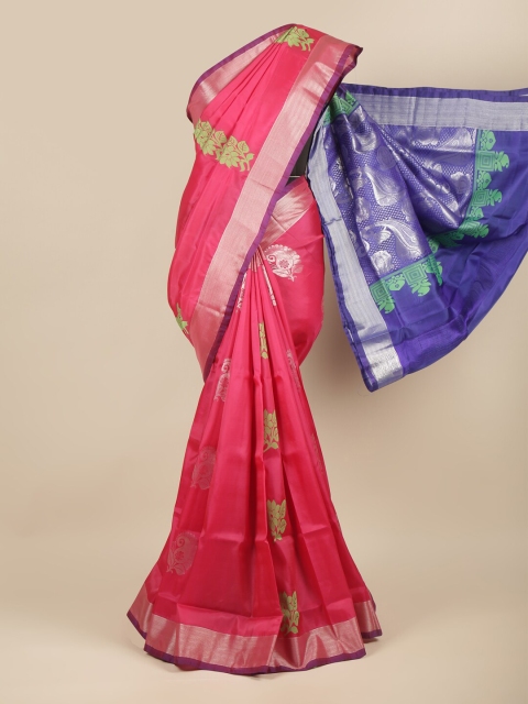 

Pothys Pink & Silver-Toned Ethnic Motifs Zari Art Silk Saree