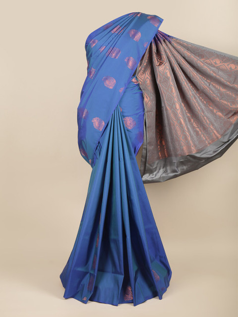 

Pothys Blue & Copper-Toned Woven Design Zari Art Silk Saree