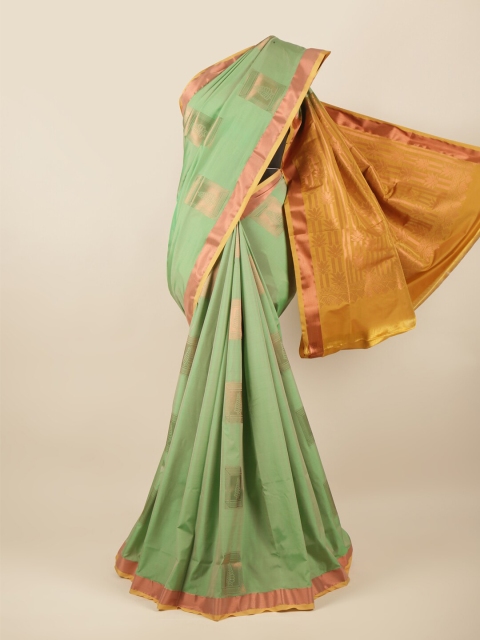 

Pothys Green & Gold-Toned Ethnic Motifs Art Silk Saree