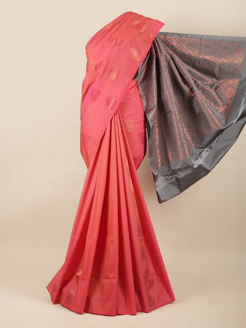 

Pothys Pink & Grey Ethnic Motifs Zari Art Silk Saree