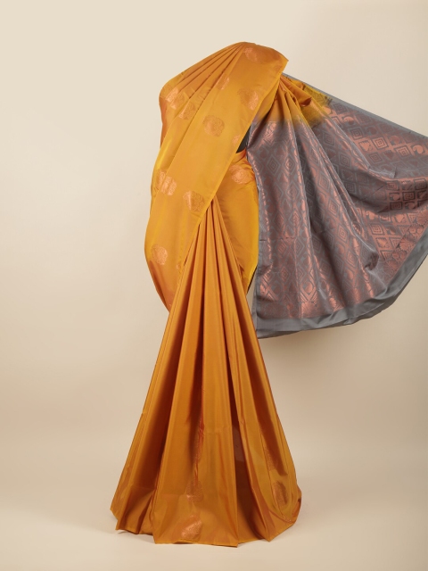

Pothys Mustard Yellow & Grey Ethnic Motifs Zari Art Silk Saree