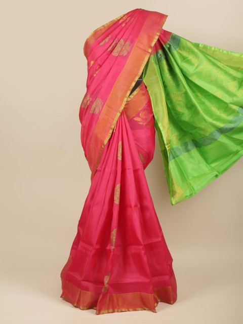 

Pothys Pink & Green Ethnic Motifs Art Silk Saree