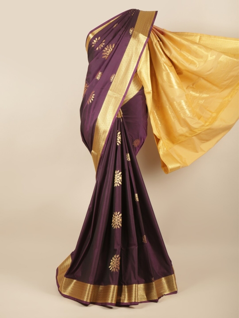 

Pothys Purple & Gold-Toned Ethnic Motifs Zari Art Silk Saree