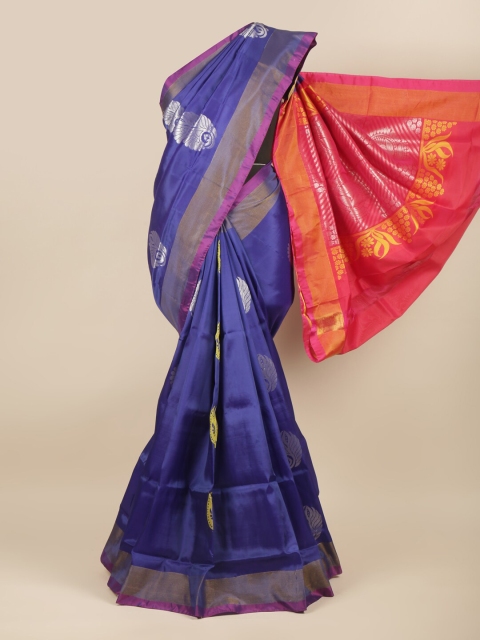 

Pothys Blue & Red Ethnic Motifs Art Silk Saree