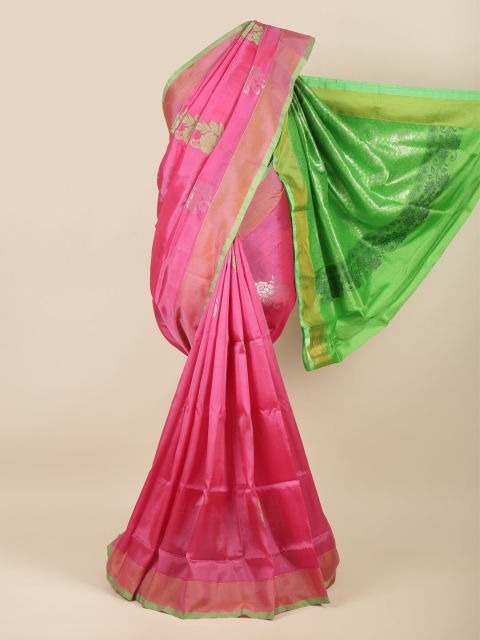 

Pothys Pink & Green Ethnic Motifs Art Silk Saree