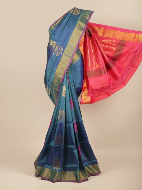 

Pothys Blue & Magenta Ethnic Motifs Art Silk Saree