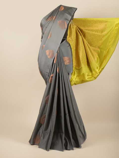 

Pothys Grey & Gold-Toned Woven Design Zari Art Silk Saree