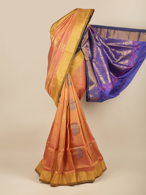 

Pothys Peach-Coloured & Purple Paisley Zari Art Silk Saree