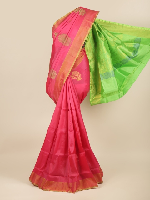 

Pothys Pink & Green Floral Zari Art Silk Saree