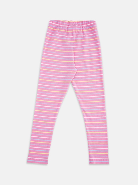 

Pantaloons Junior Girls Pink & Yellow Striped Leggings