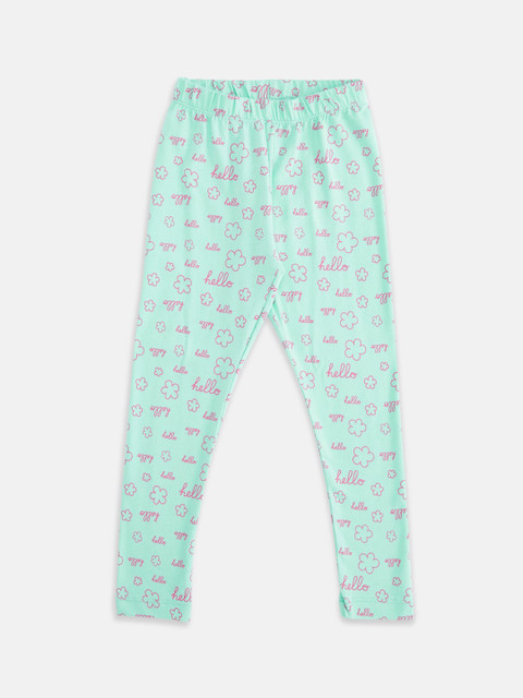 

Pantaloons Junior Girls Mint Blue Printed Leggings