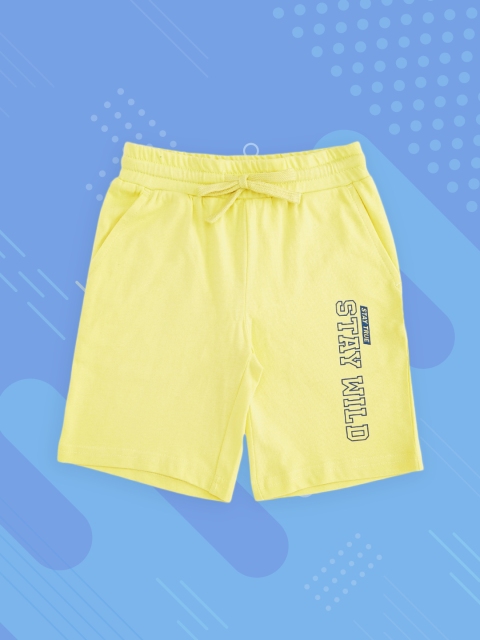 

Pantaloons Junior Boys Yellow Typography Printed Pure Cotton Shorts