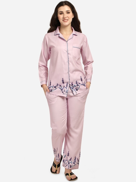 

House of JAMMIES Women Lavender & Blue Printed Night suit